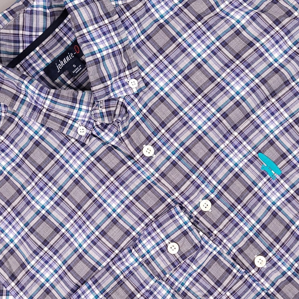 johnnie-O Shirt Mens Small Blue Plaid Button Down Long Sleeve Egyptian Cotton
